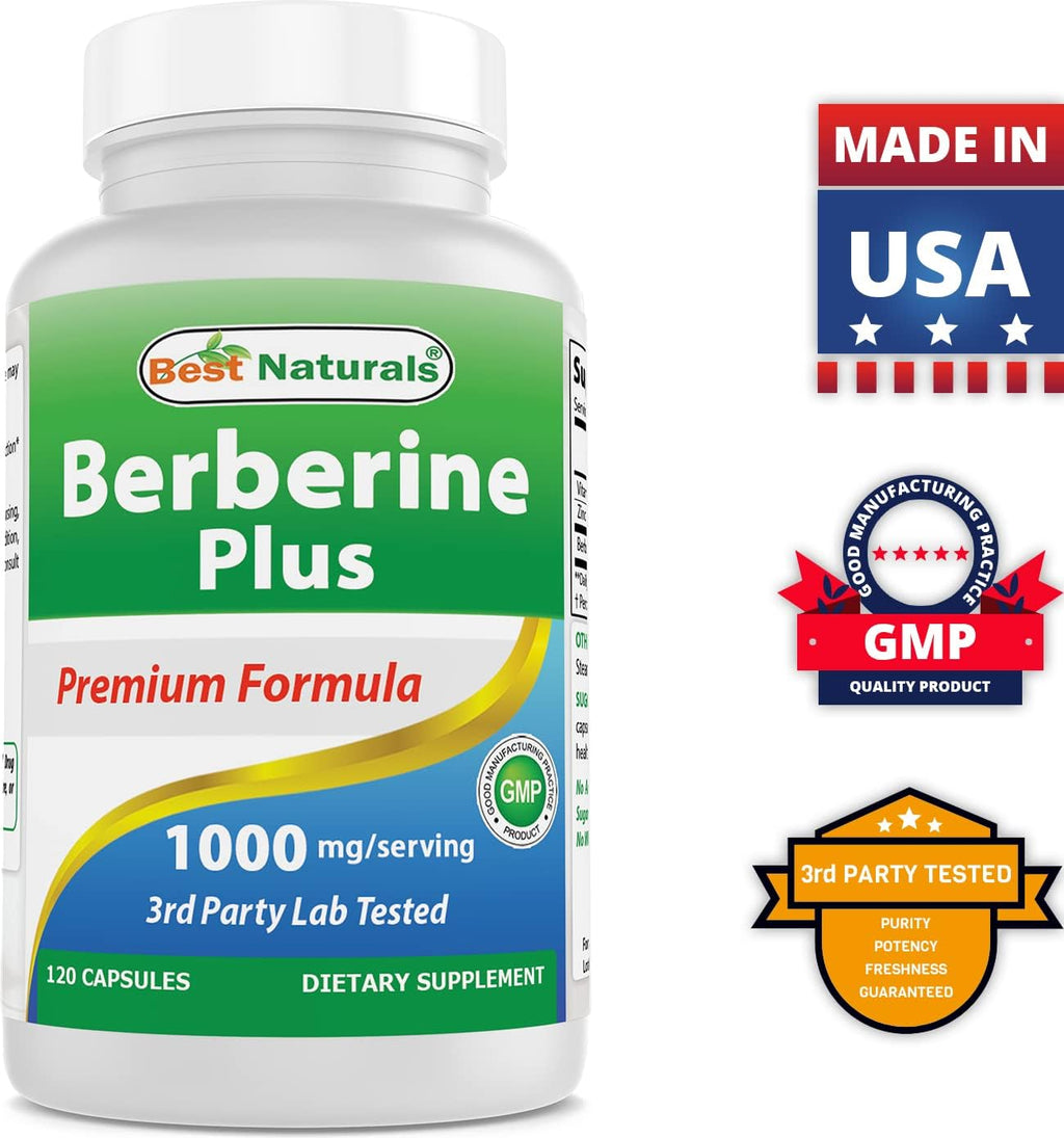 Best Naturals Berberine Plus 1000 mg por ración 120 cápsulas (Pack de 3)