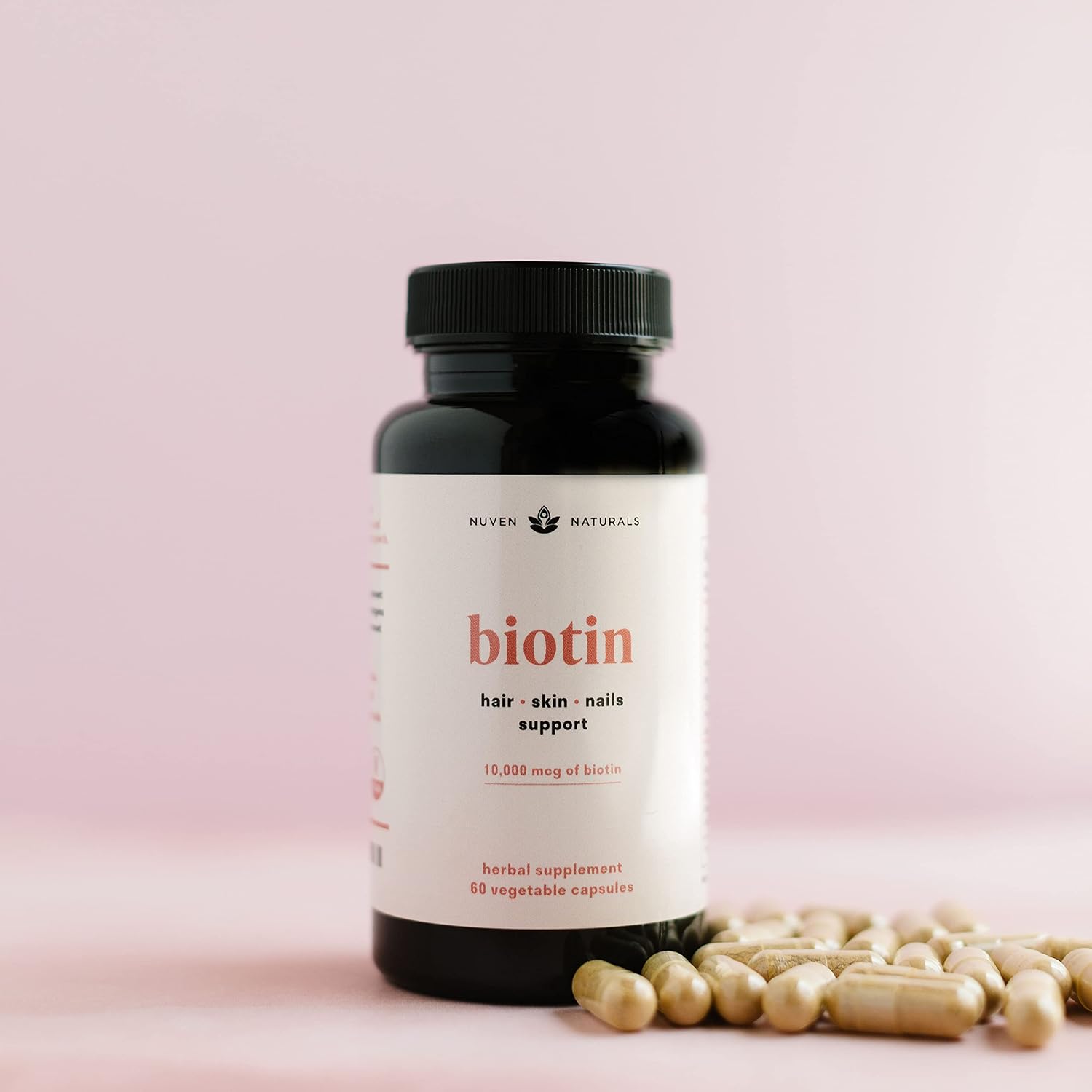 Biotina 10000 mcg con Vitaminas y Adaptógenos - Suplemento para Cabello, Piel y Uñas | Vegano, Sin Gluten, 60 Cápsulas
