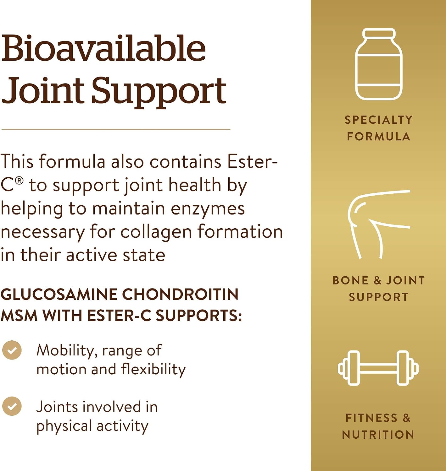 Solgar Extra Strength Glucosamina Condroitina MSM con Ester-C, 180 comprimidos