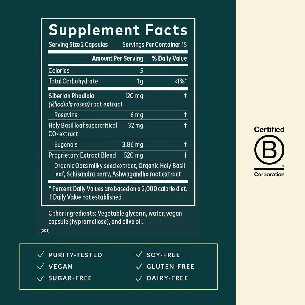 Gaia Herbs Stress Response - Suplemento para el Estrés con Adaptógenos, Rodiola, Albahaca Santa y Ashwagandha - 30 Cápsulas Líquidas Veganas