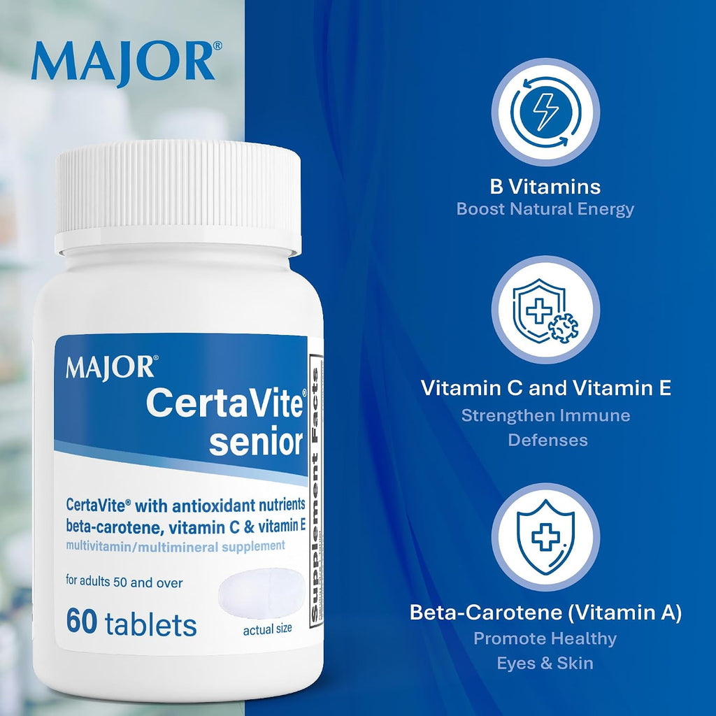 MAJOR CertaVite Multivitamínico sénior con antioxidantes – Multivitamínico para mayores de 50 años, 60 comprimidos