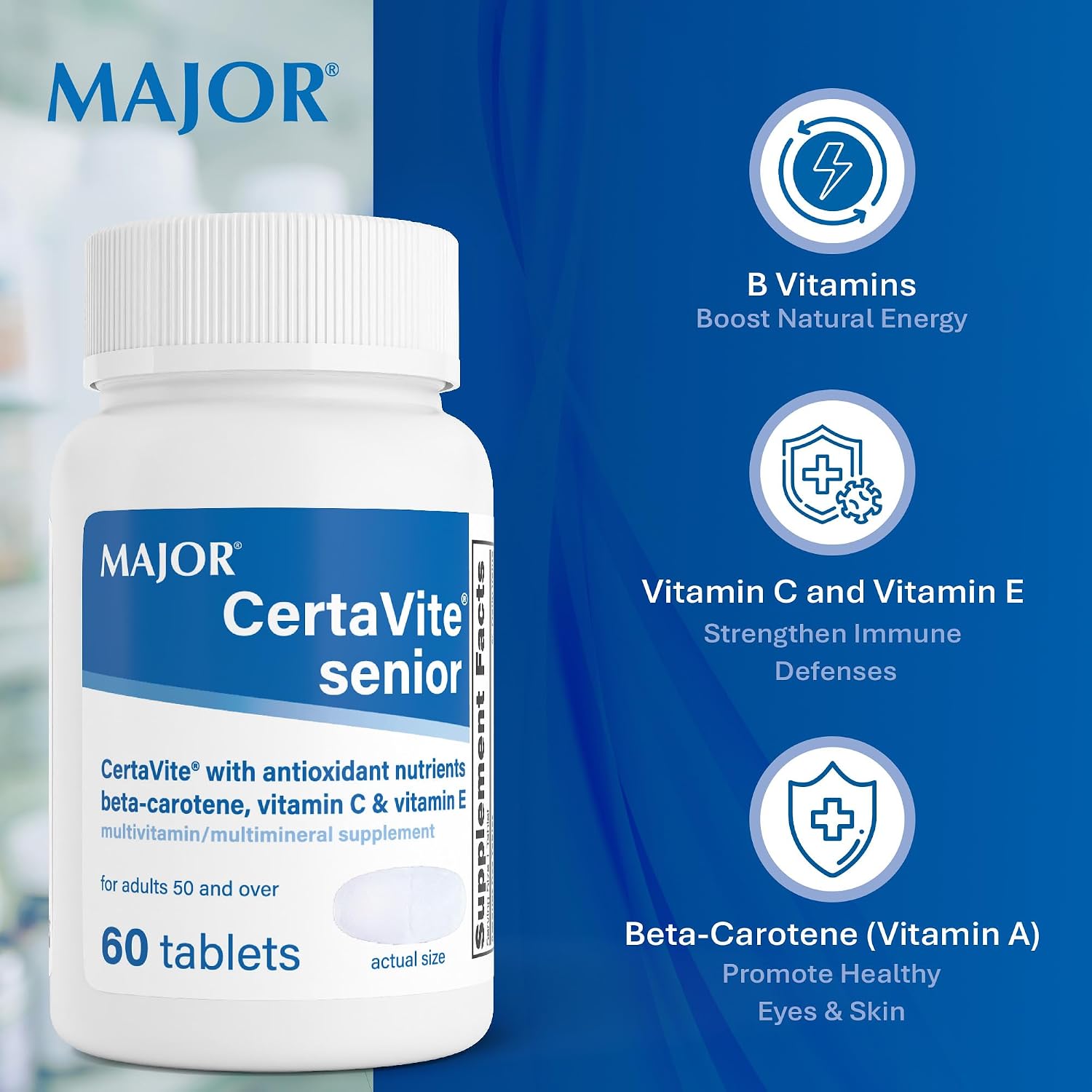 MAJOR CertaVite Multivitamínico sénior con antioxidantes – Multivitamínico para mayores de 50 años, 60 comprimidos