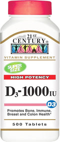 21st Century Vitamina D3 1000 UI, 500 Tablets (2-Pack)