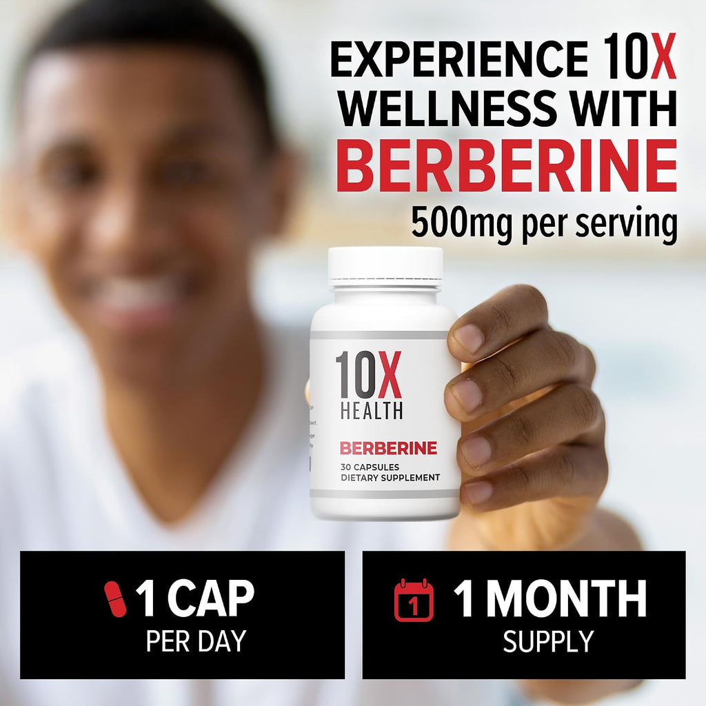 10X Health Berberine 500mg - Dihidroberberina - 30 Cápsulas