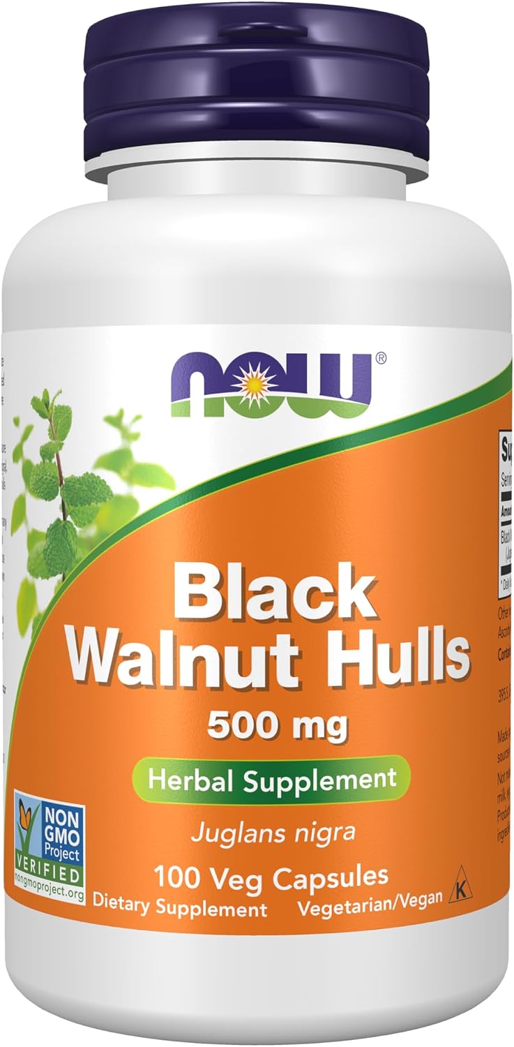 NOW Foods Suplemento de Cáscara de Nuez Negra (Juglans nigra) 500 mg, 100 Cápsulas Vegetales