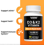 VANI Vitamins D3 + K2 (MK-7) 10000 UI 200 mcg, 90 Cápsulas Blandas
