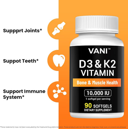 VANI Vitamins D3 + K2 (MK-7) 10000 UI 200 mcg, 90 Cápsulas Blandas – Image 5