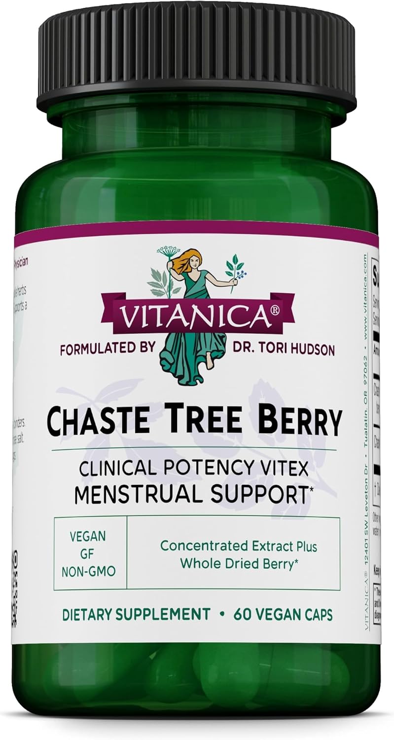 Vitanica, Baya del Árbol Casto (Sauzgatillo), Extracto de Vitex Plus, Vegano, 60 Cápsulas