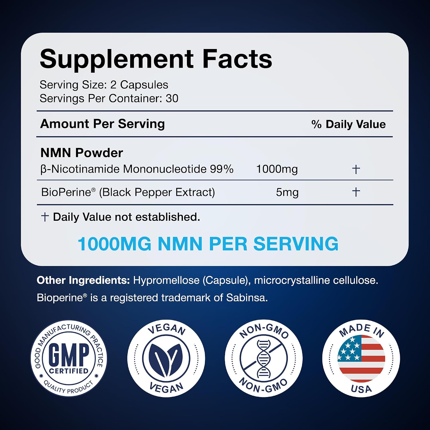 Black Forest NMN 1000 mg - Nicotinamida Mononucleótido con BioPerine® (60 Cápsulas)