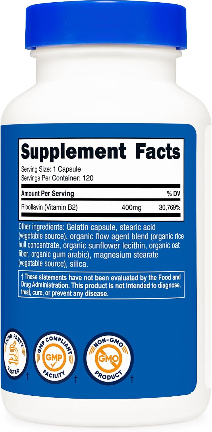 Nutricost Vitamin B2 (Riboflavin) 400mg, 120 Capsules - Gluten Free, Non-GMO
