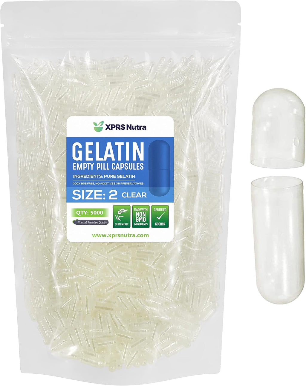 XPRS Nutra Cápsulas Vacías Tamaño 2 - 5000 Unidades - Gelatina Bovina Transparente