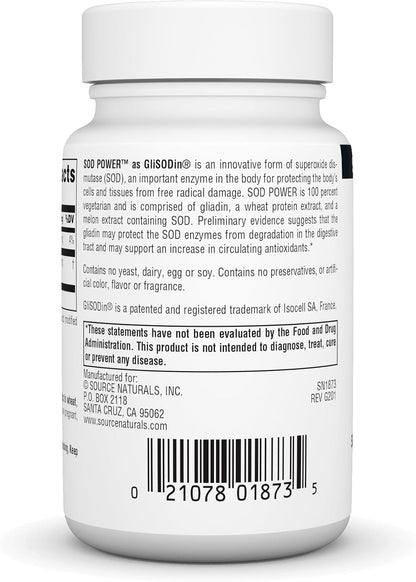 Source Naturals SOD Power con GliSODin® - 250 mg, 60 comprimidos – Image 3