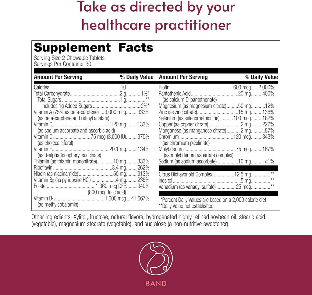 Bariatric Advantage Essential Chewable Multivitamin Iron-Free - 200% DV of Key Nutrients - Orange - 60 Count