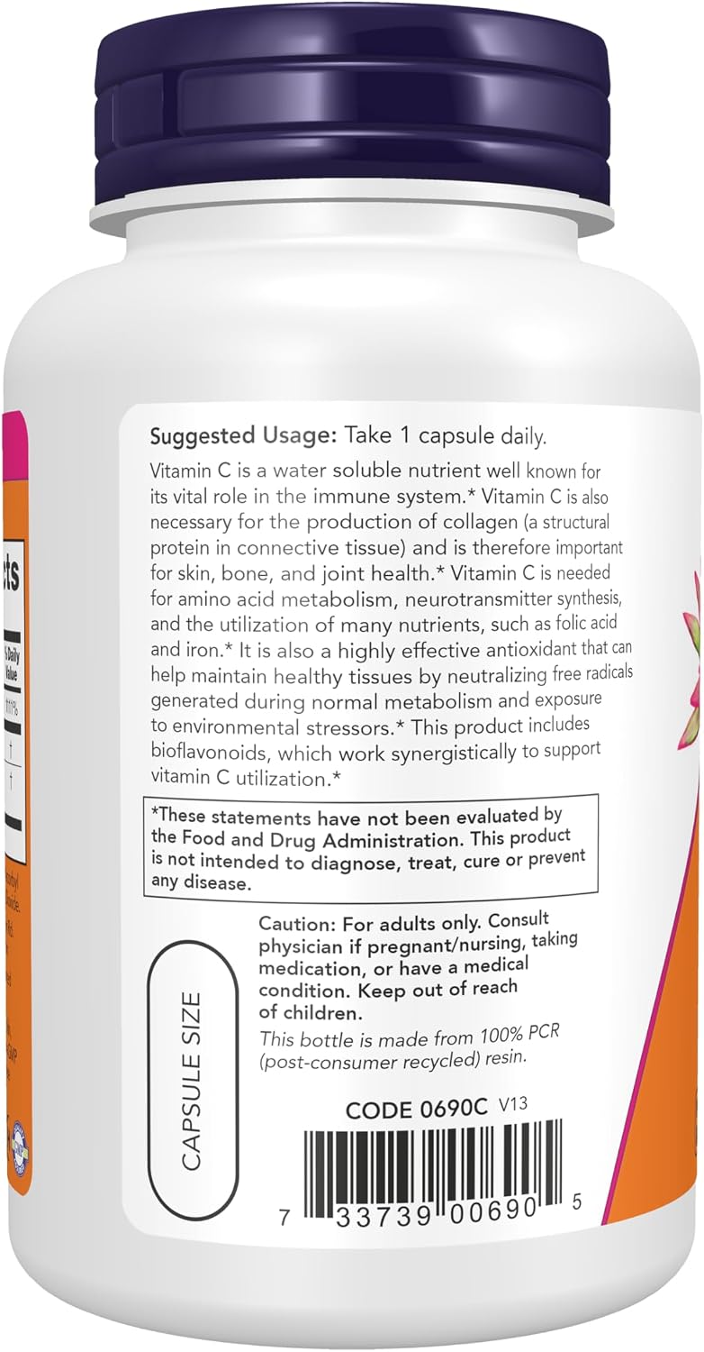 NOW Foods Vitamina C-1000 con Bioflavonoides, 100 Cápsulas Vegetales