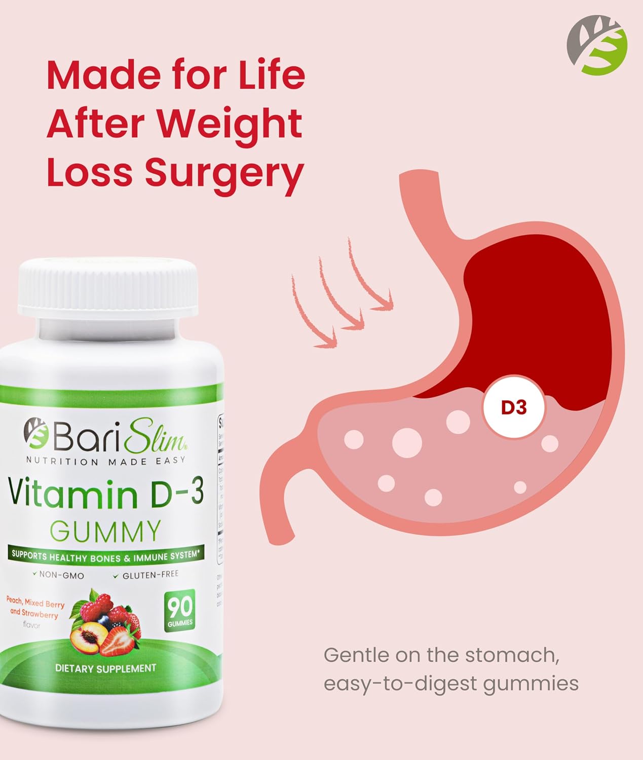 BariSlim Gomitas de Vitamina D3 - 2000 UI - 90 Gomitas para Salud Ósea e Inmunitaria