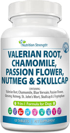 Nutrition Strength 9-en-1 Valeriana para Perros 200mg, Manzanilla 160mg, L-Triptófano y Hierbas para Estrés y Calma, 120 Comprimidos