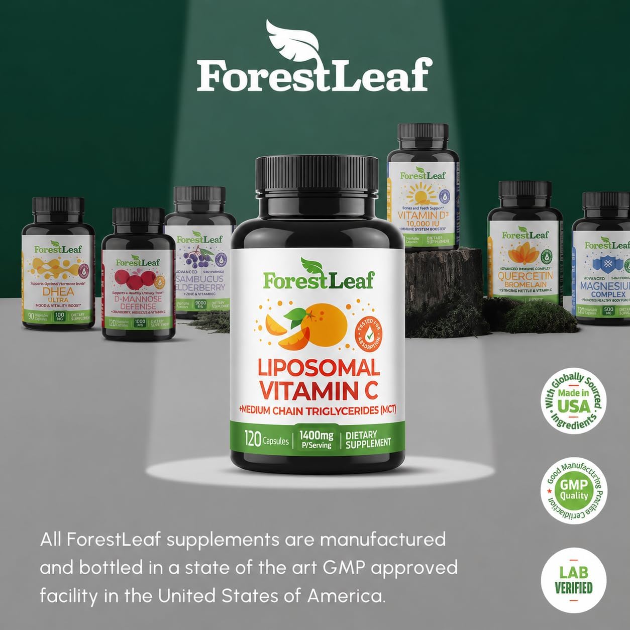 ForestLeaf Vitamina C Liposomal 1400 mg - 120 Cápsulas Veganas