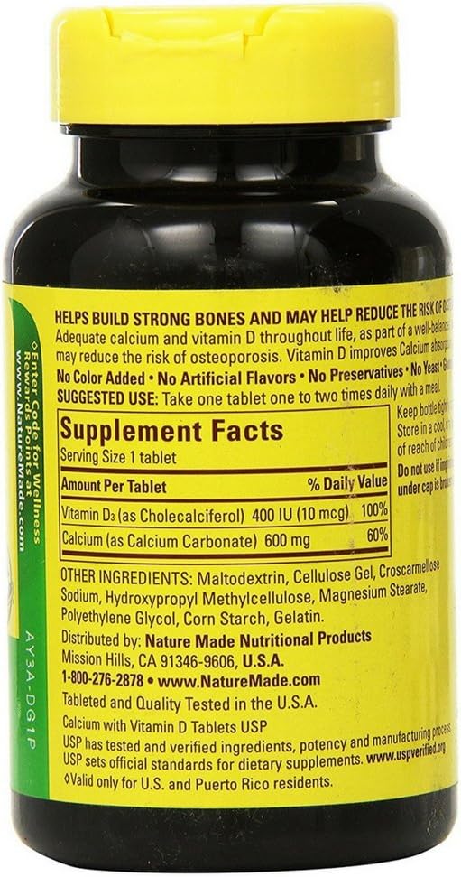 Nature Made Calcio con Vitamina D3 600 mg, 60 Comprimidos