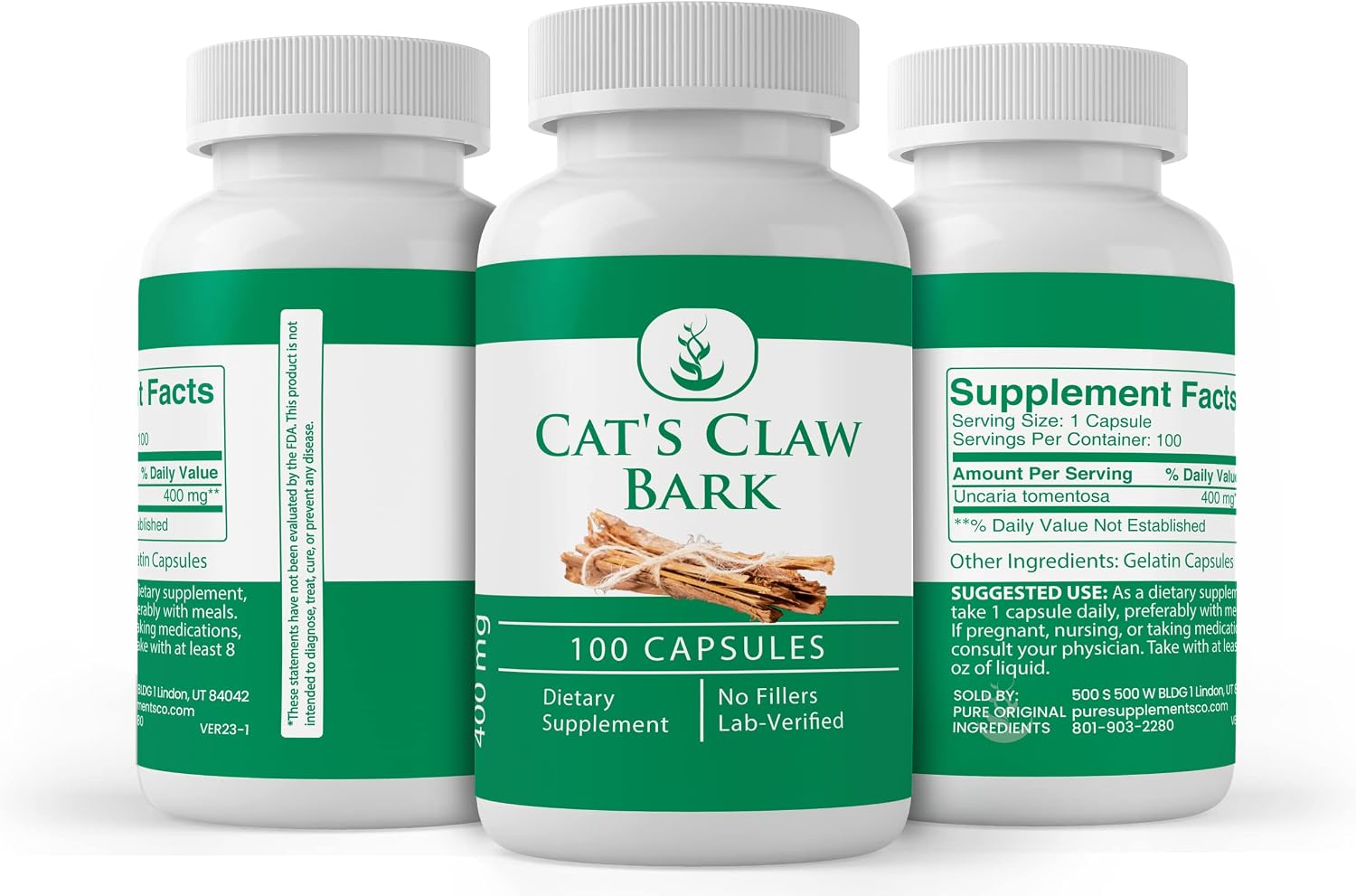 Pure Original Ingredients Corteza de Uña de Gato, 100 Cápsulas – Puro, Sin Aditivos
