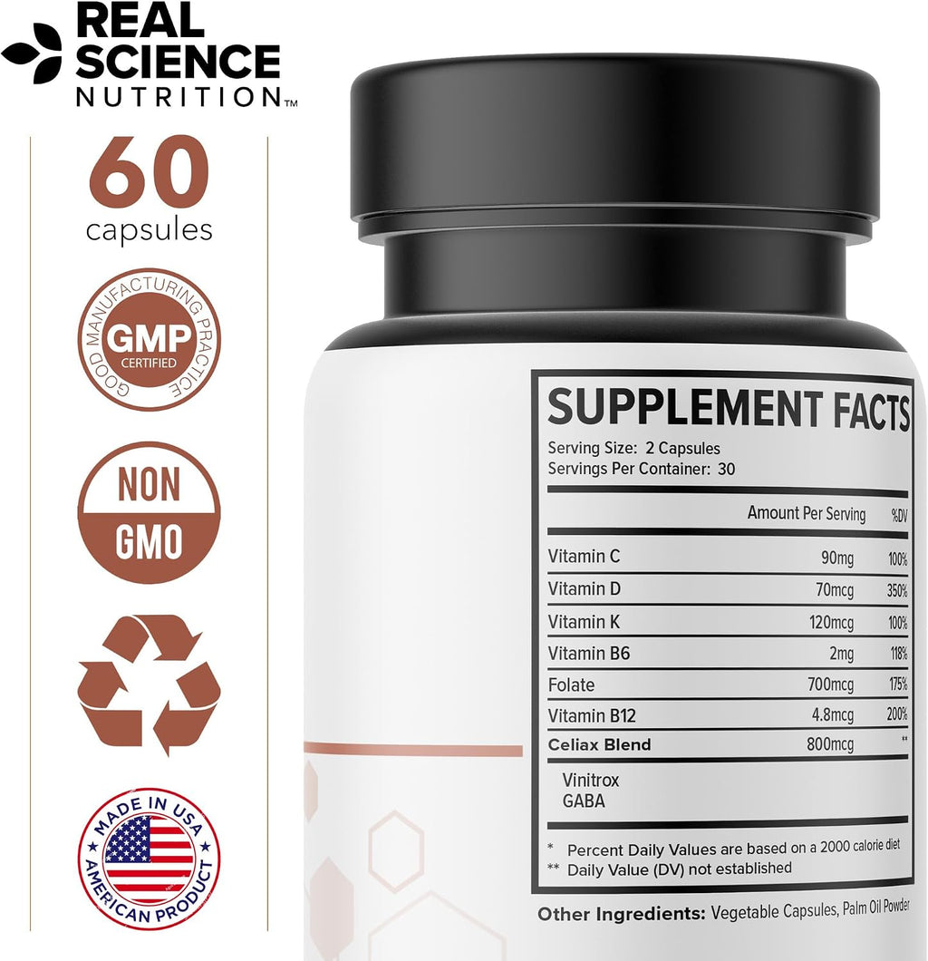 Real Science Celi-Act – Complemento para la Salud Digestiva con Vinitrox y GABA, 60 Cápsulas