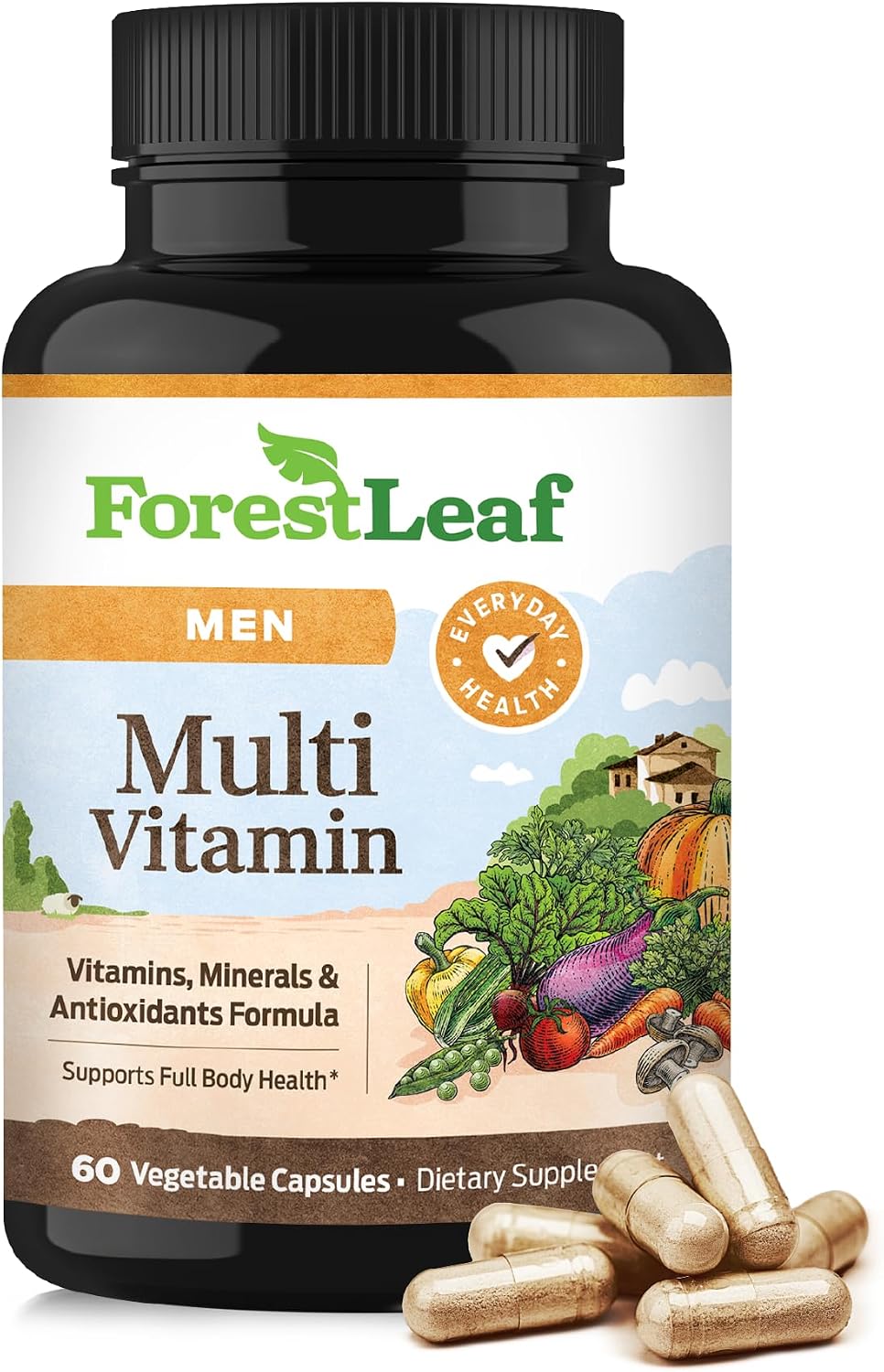 ForestLeaf Daily Vitamin Multivitamin for Men - Multivitamínico Diario para Hombres con Vitaminas y Minerales Esenciales | 60 Cápsulas Veganas