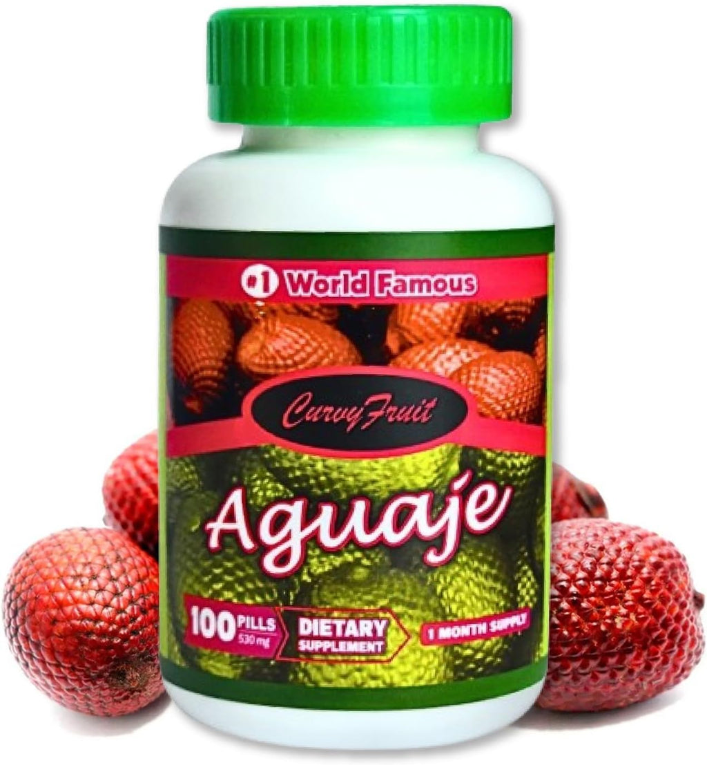Aguaje Curvy Fruit Pills - 100% Natural, Alto Contenido de Fitoestrógenos, 550 mg, 100 Cápsulas (1 Mes de Suministro) - Realza tus Curvas