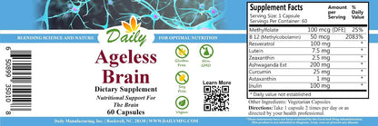 Daily Manufacturing Ageless Brain™ – Metilfolato : 100 mcg. El folato contribuye a la síntesis normal de – Image 2