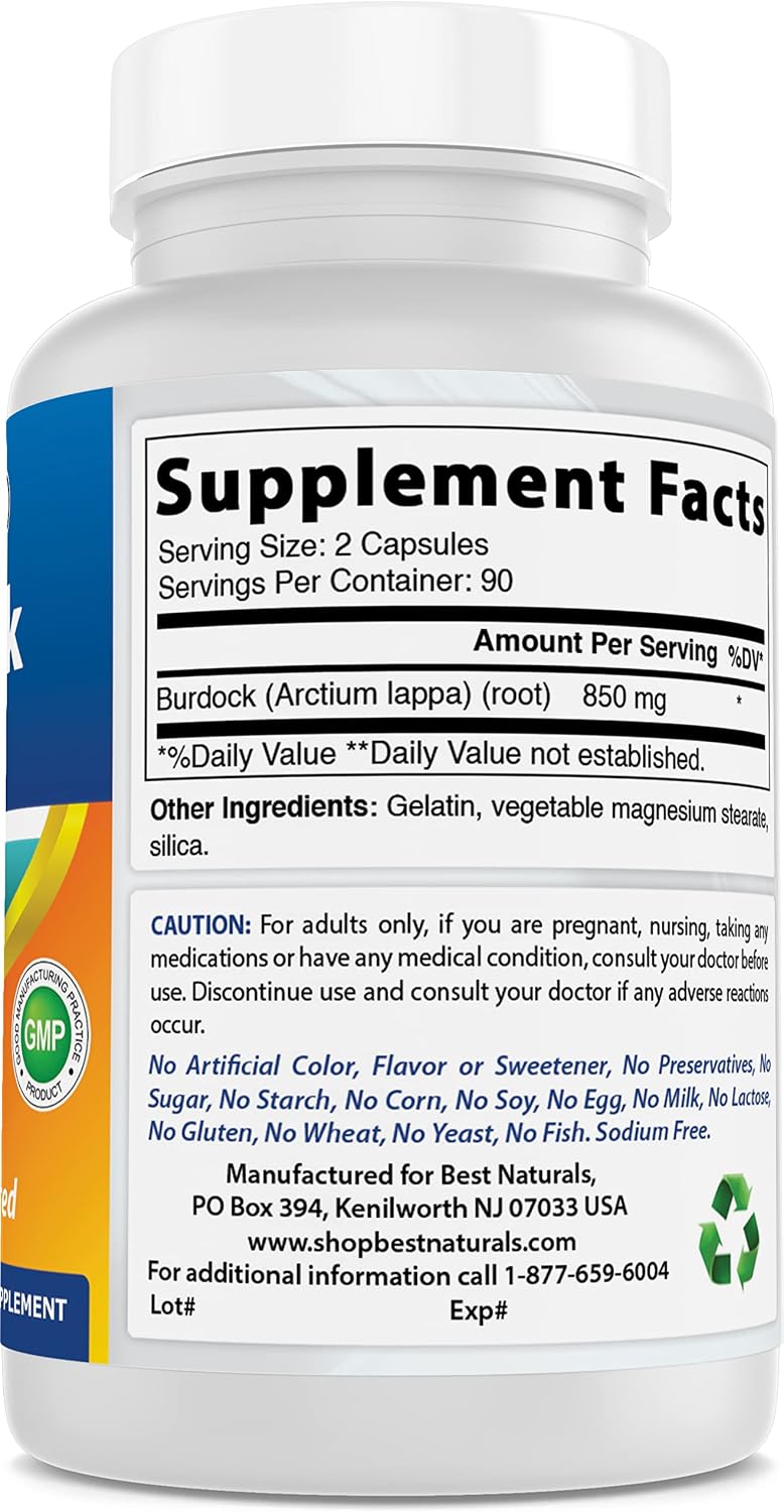 Best Naturals Raíz de Bardana 425 mg - 180 Cápsulas (Pack de 2)