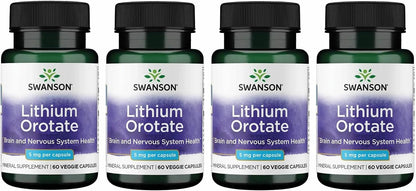 Swanson Orotato de Litio - 5 mg de Litio Elemental - 60 Cápsulas Veganas (Pack de 4) – Image 1