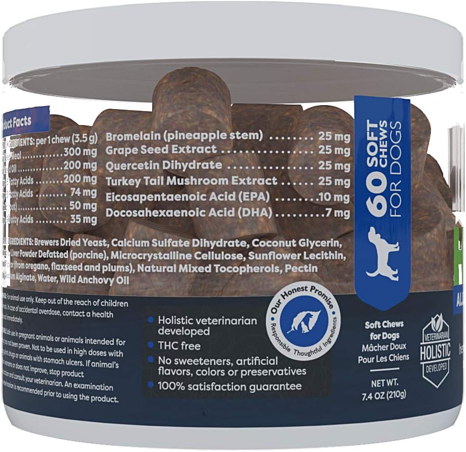 Only Natural Pet Masticables Suaves de Hemp para Alergias, Piel y Pelaje - 60 unidades