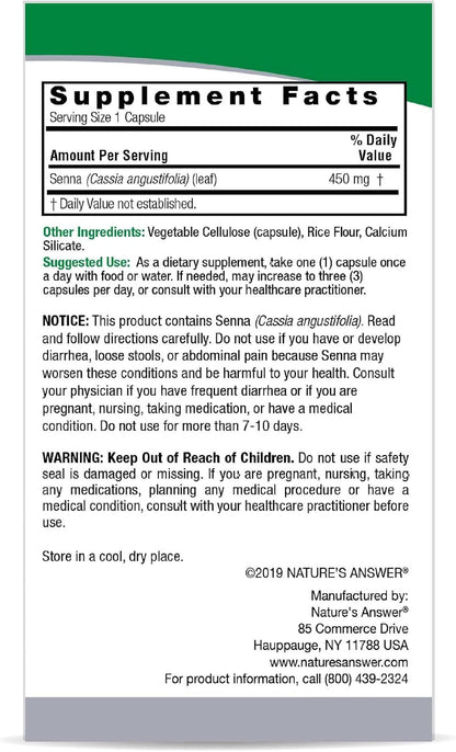 Nature's Answer Senna Leaf - Suplemento Digestivo Vegano 90 Cápsulas – Image 6