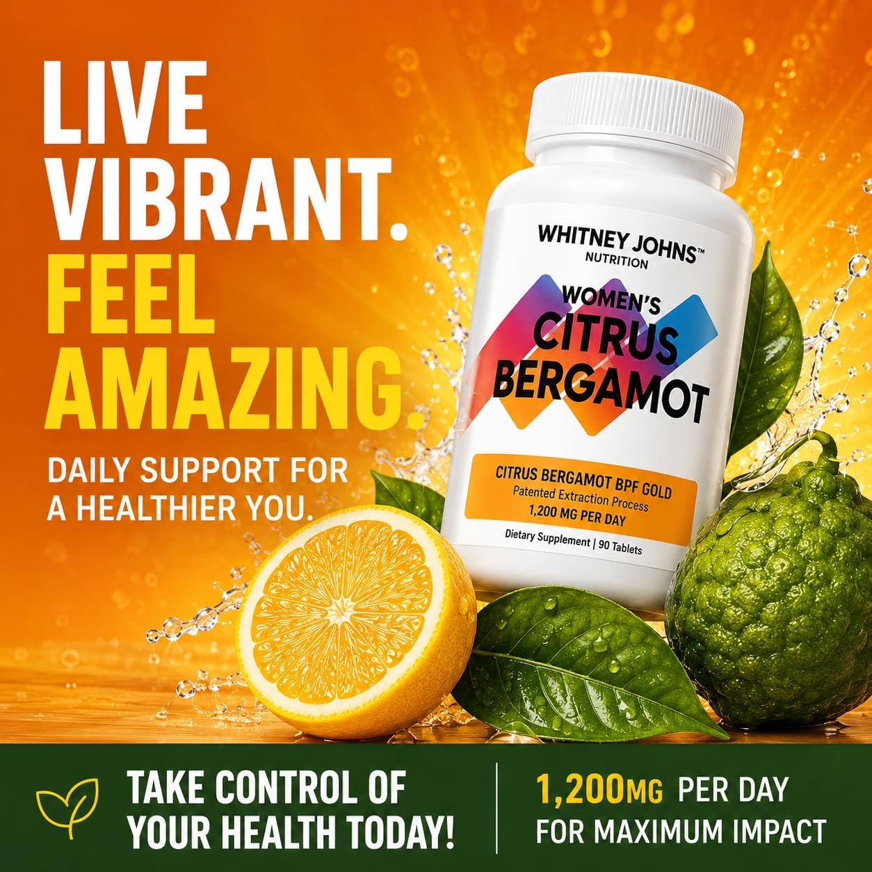 Whitney Johns Citrus Bergamot para Mujeres, 1200 mg, 90 Comprimidos