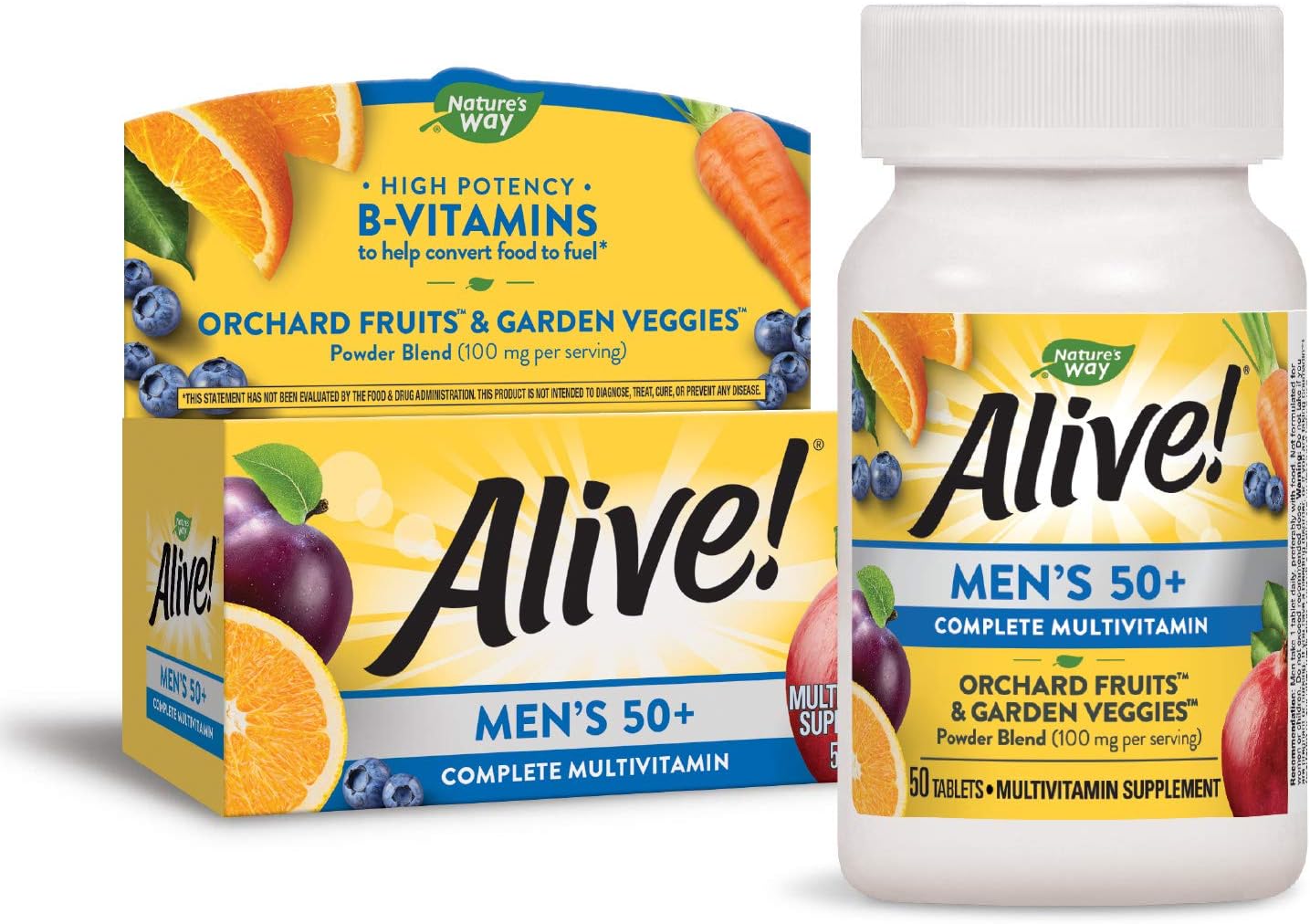 Nature’s Way Alive! Multivitamínico Completo para Hombres 50+ - Alta Potencia Vitaminas B, 50 Comprimidos