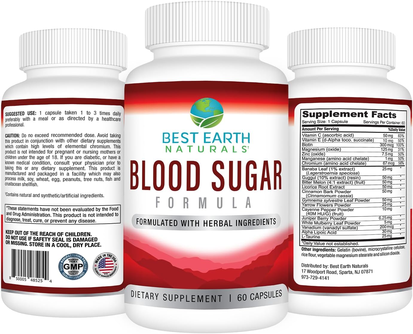 Best Earth Naturals Fórmula de Azúcar en Sangre con Canela, Gymnema Sylvestre, Banaba, Guggul y Más - 60 Cápsulas