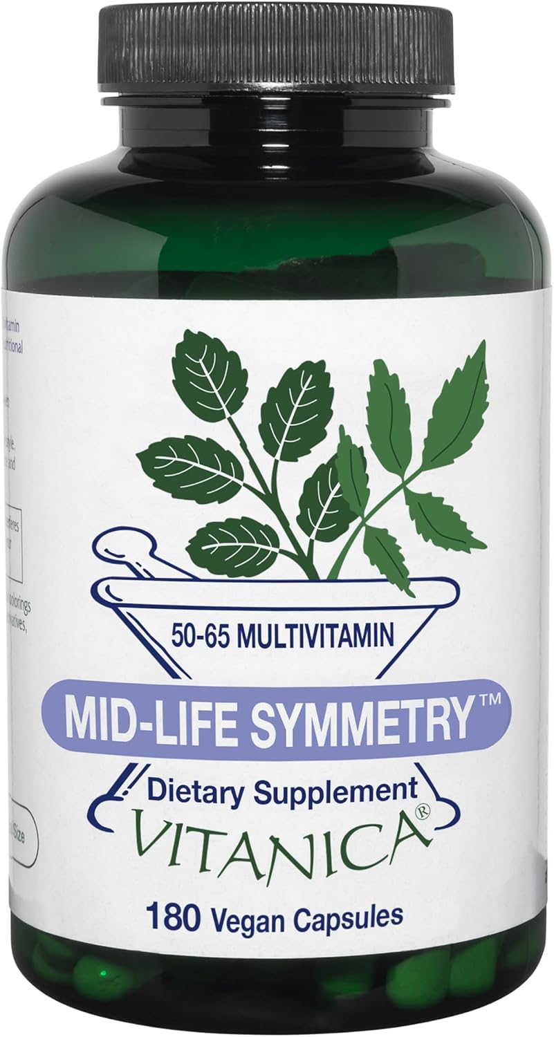 Vitanica Mid-Life Symmetry, Multivitamínico y Mineral Diario de Alta Potencia para Mujeres 50-65 Años, Vegano, 180 Cápsulas