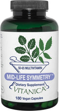 Vitanica Mid-Life Symmetry, Multivitamínico y Mineral Diario de Alta Potencia para Mujeres 50-65 Años, Vegano, 180 Cápsulas