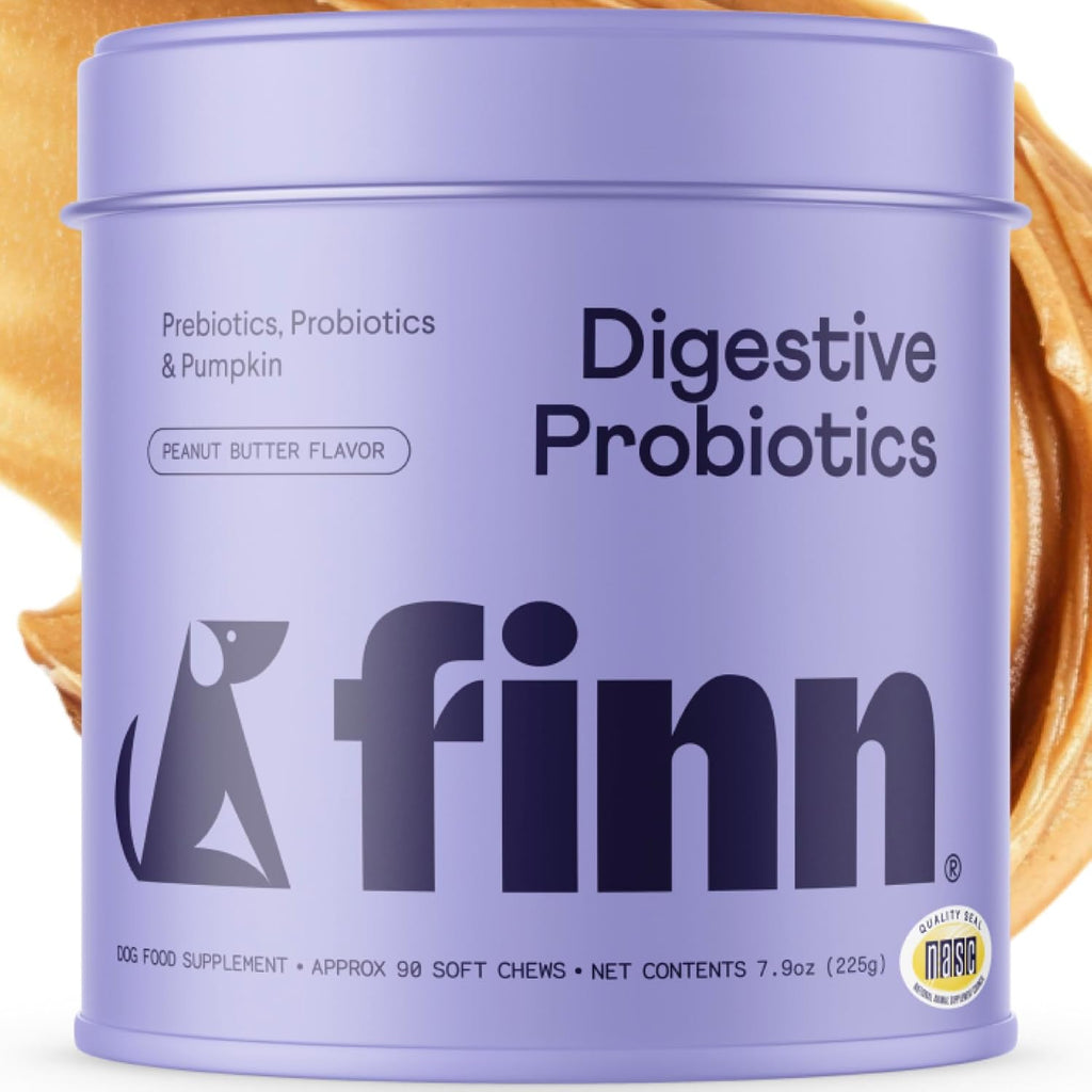 Finn Probióticos Digestivos para Perros - Calabaza y Prebióticos - 90 Masticables - 6 Cepas, 3 Mil Millones UFC