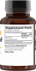 MONOHERB Extracto de Hoja de Guayaba 10:1 1000 mg - 90 Cápsulas