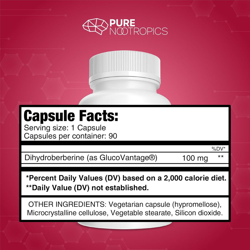 Pure Nootropics - Dihidroberberina (GlucoVantage) 100 mg, 90 Cápsulas | Super Berberine