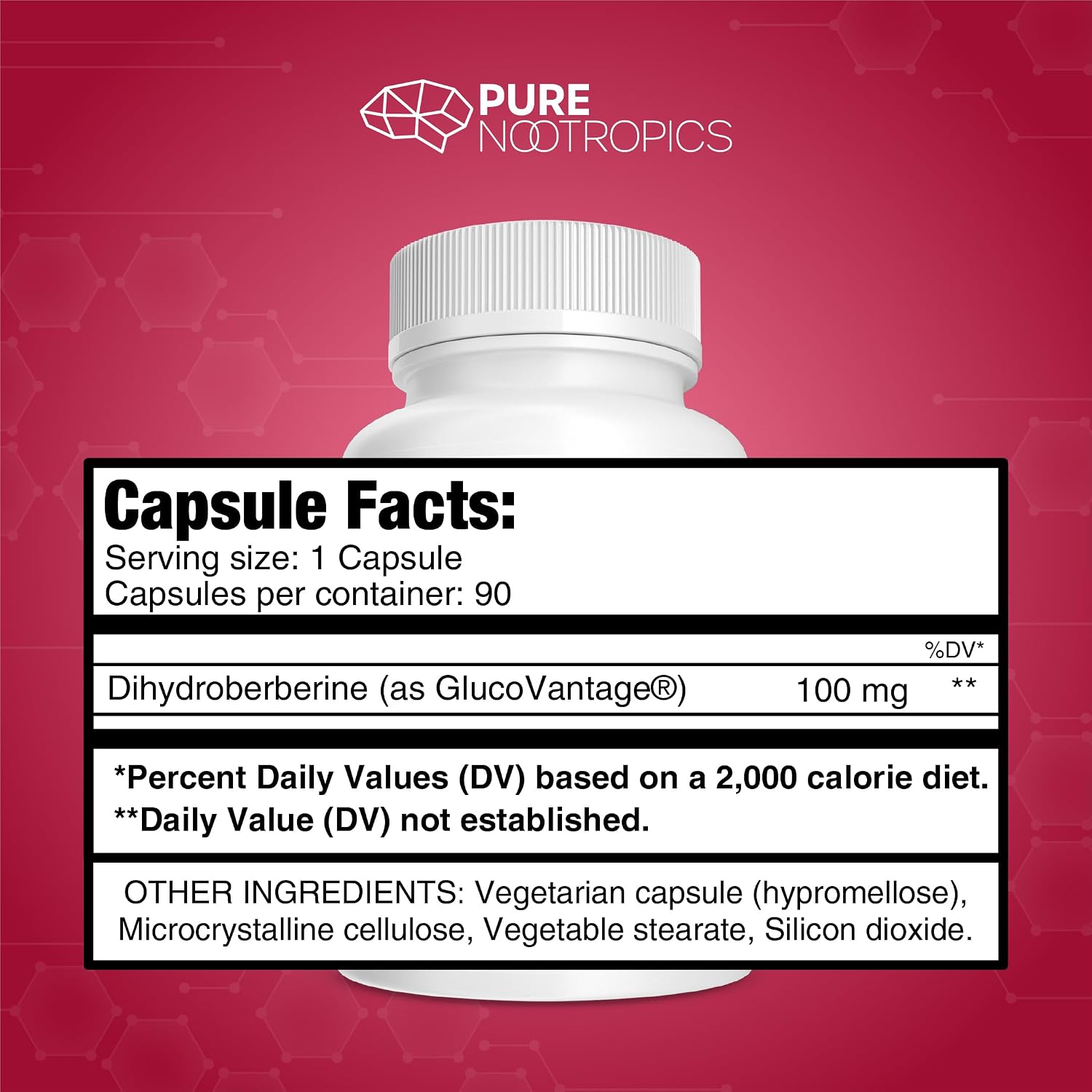 Pure Nootropics - Dihidroberberina (GlucoVantage) 100 mg, 90 Cápsulas | Super Berberine