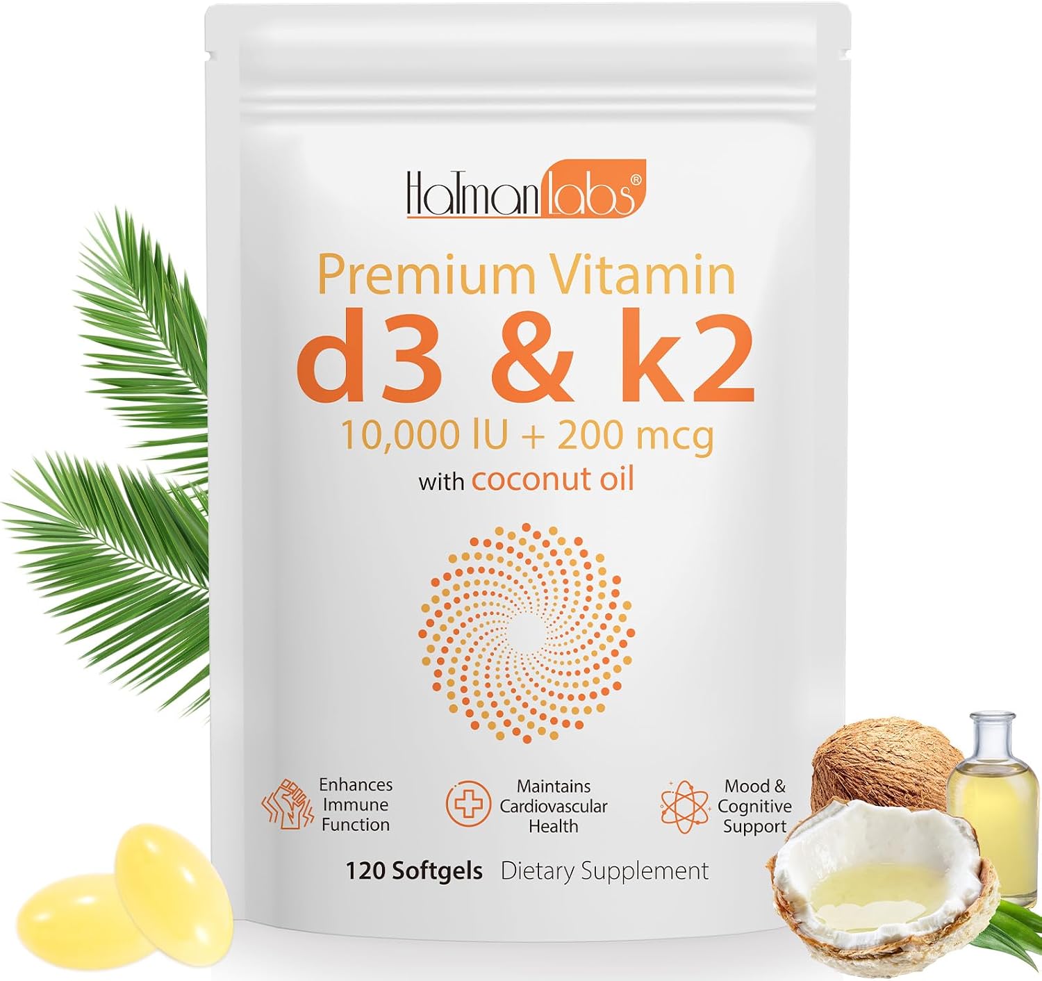 Newseel Vitamina D3 y K2 con Aceite de Coco – 120 Cápsulas Blandas