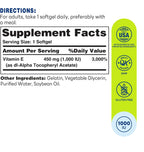 Vitamin World Vitamin E 1000 IU Softgels, 450mg dl-Alpha, 1 Softgel Daily, Supports Antioxidant Protection and Heart, Immune & Skin Health, Gluten-Free, 100 Servings
