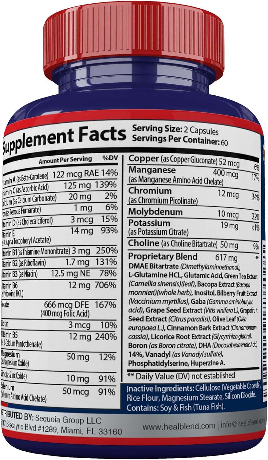 Neuro Plus Brain & Focus Formula - Nootrópico para Cerebro, Concentración y Claridad Mental - 120 Cápsulas