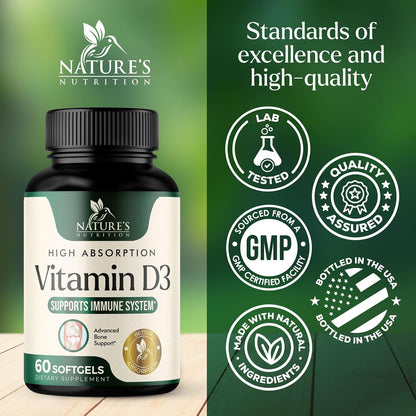 Nature's Nutrition Vitamina D3 5000 UI - 60 – Sistema inmunitario: Ayuda al funcionamiento normal del sistema – Image 4