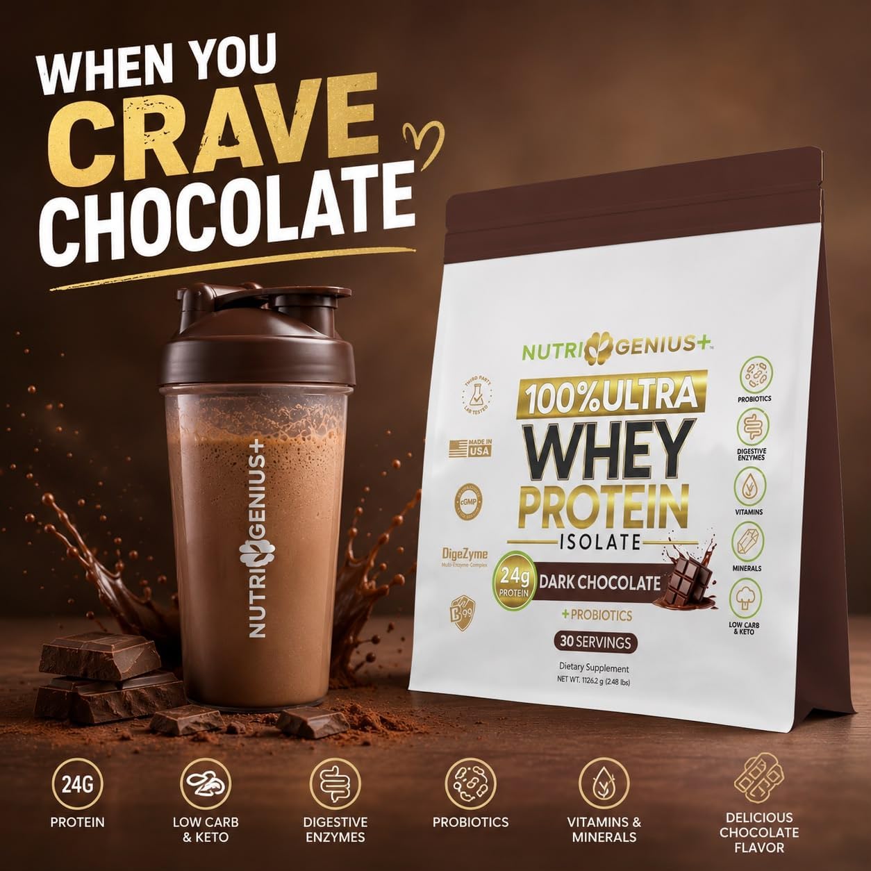All-in-One Nutrition Whey Protein Isolate with Probiotics, Digestive Enzymes, Vitamins and Minerals, Chocolate, 30 Servings