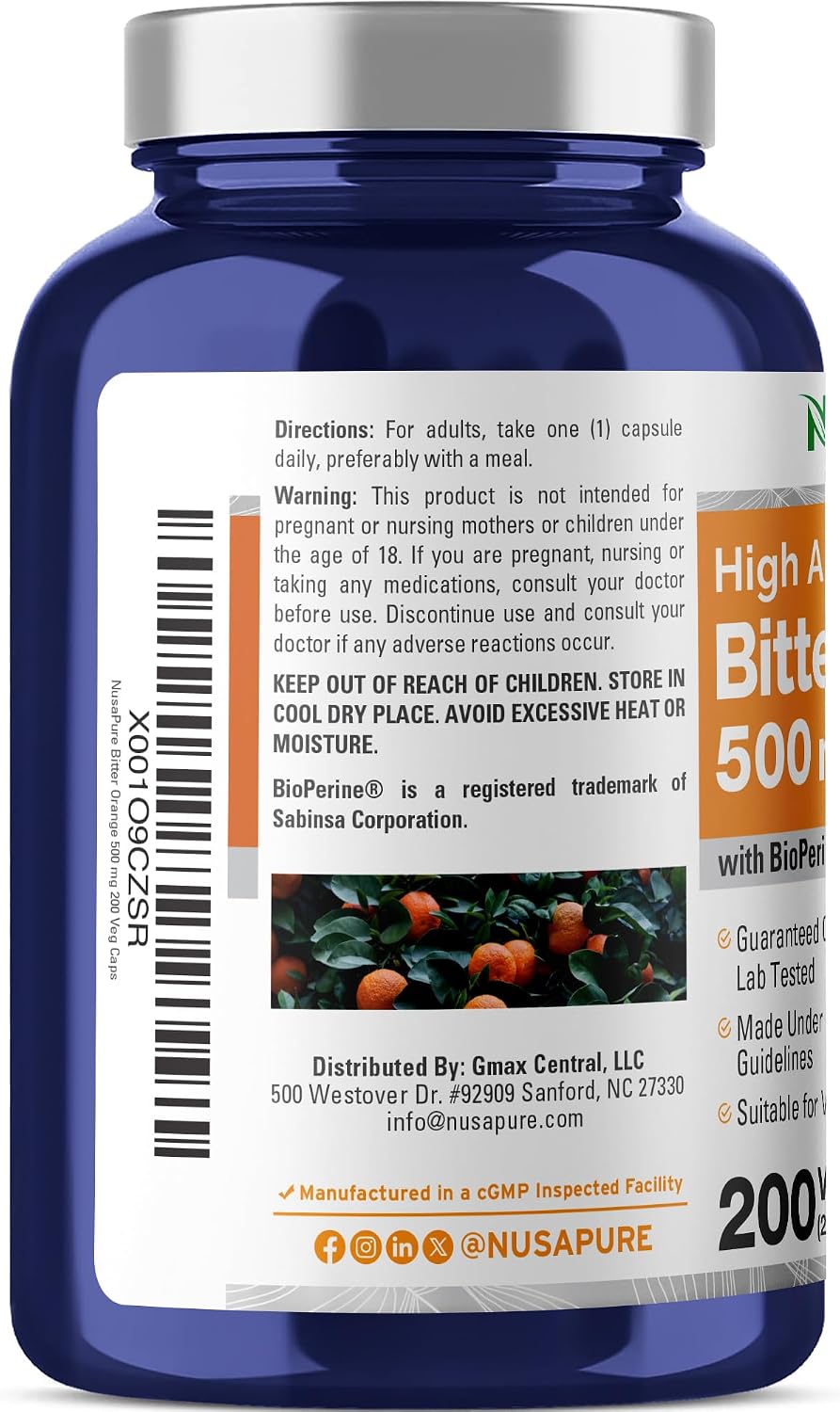 NusaPure Naranja Amarga - 500mg 200 Cápsulas Veganas
