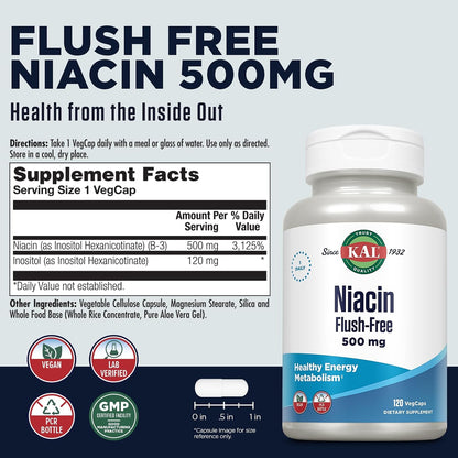 KAL Niacina Sin Enrojecimiento 500 mg, 120 – La niacina contribuye al funcionamiento normal del sistema nervioso. – Image 2