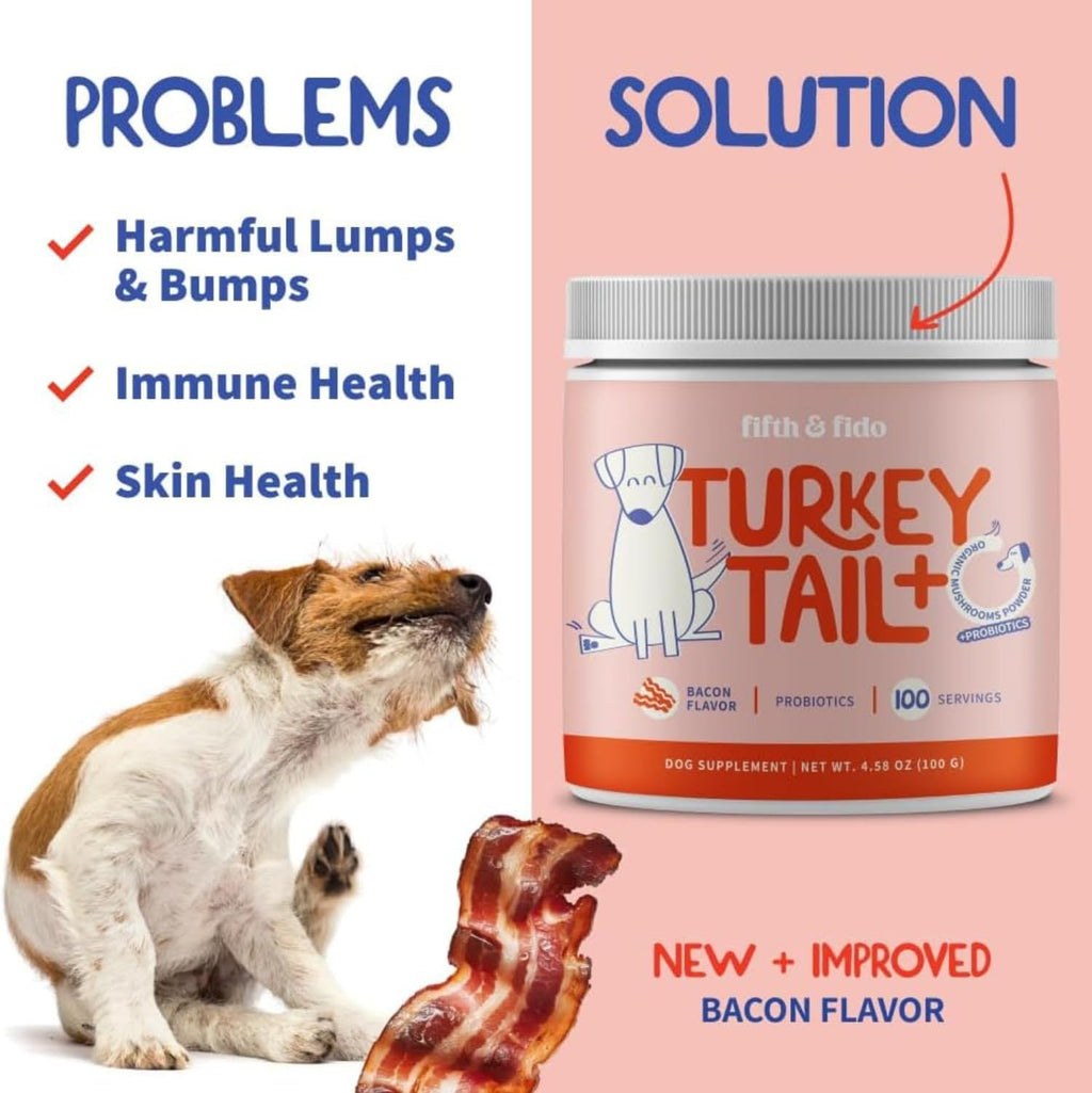 Fifth & Fido Turkey Tail Mushroom para Perros – Suplemento de Hongos con Probióticos para el Bienestar General – Fabricado en EE. UU., 100 Servicios