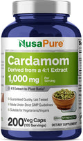 NusaPure Cápsulas de Cardamomo, 1000 mg, 200 Cápsulas Veganas (No OGM, Vegano)