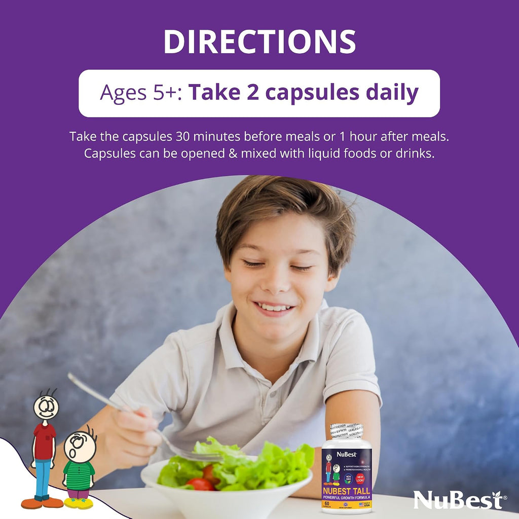 NuBest Tall | Apoya la salud ósea, el sistema inmunológico y el bienestar general con calcio, colágeno y hierbas para niños y adolescentes | 60 cápsulas
